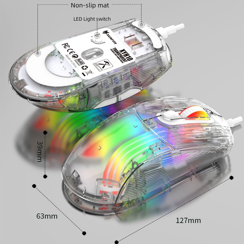 Chuột Chơi Game xyh10 7 Phím Có Dây usb 7200 pc Trong Suốt Với Công Tắc Đèn led rgb Cho macbook laptop