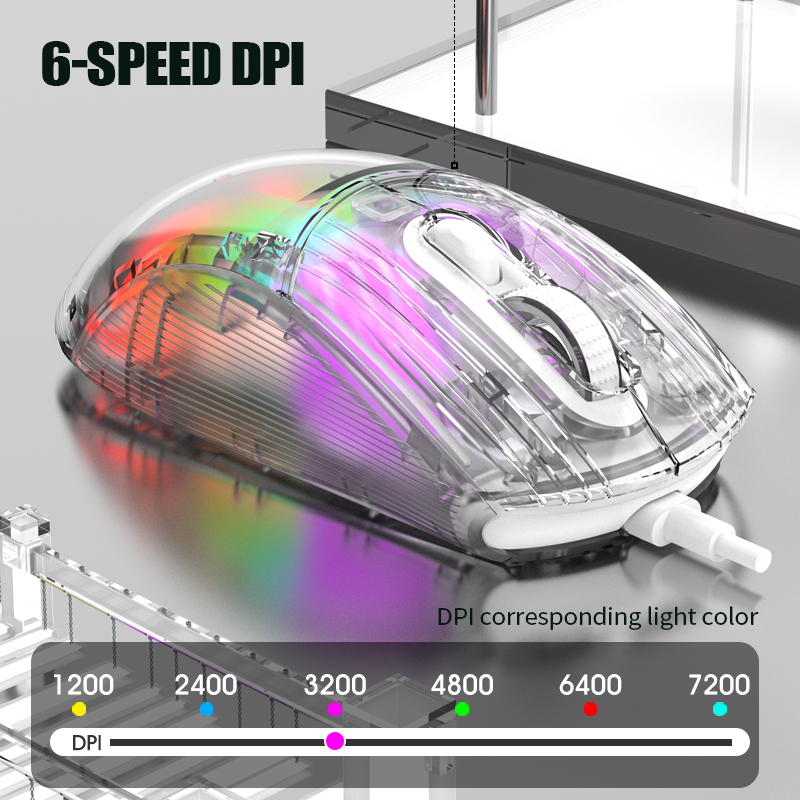 Chuột Chơi Game xyh10 7 Phím Có Dây usb 7200 pc Trong Suốt Với Công Tắc Đèn led rgb Cho macbook laptop