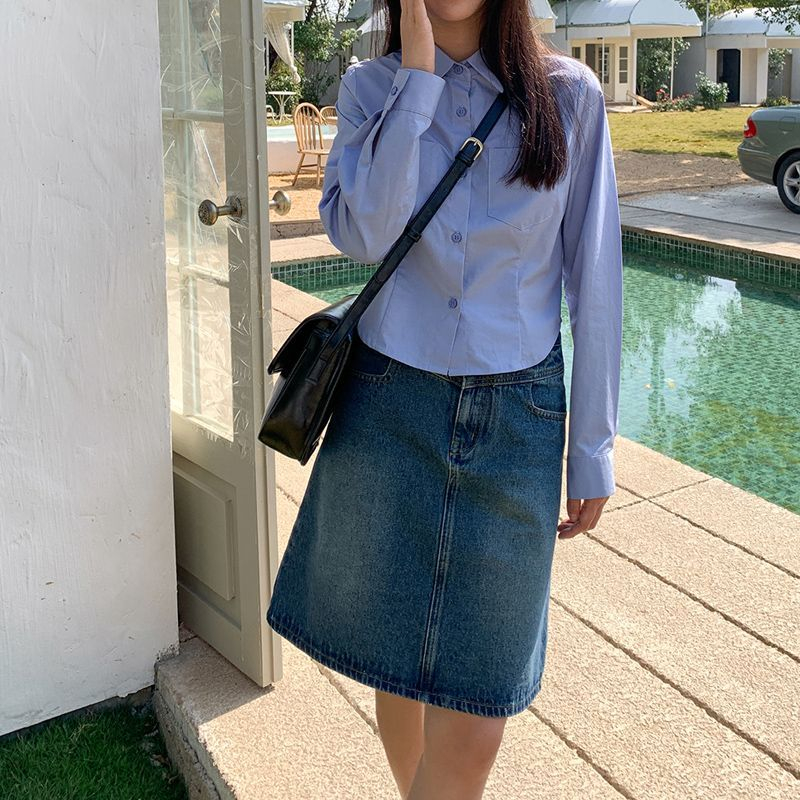 Honypove Chân Váy Denim Chữ A Lưng Cao Phong Cách Hàn Quốc Thời Trang Mùa Hè Hàng Mới Dành Cho Bạn Nữ