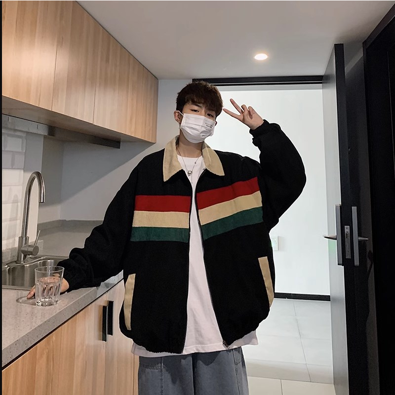 Áo khoác bóng chày YOUTANG vải nhung tăm dáng rộng màu sắc thời trang xuân thu phong cách Hàn Quốc cho nam