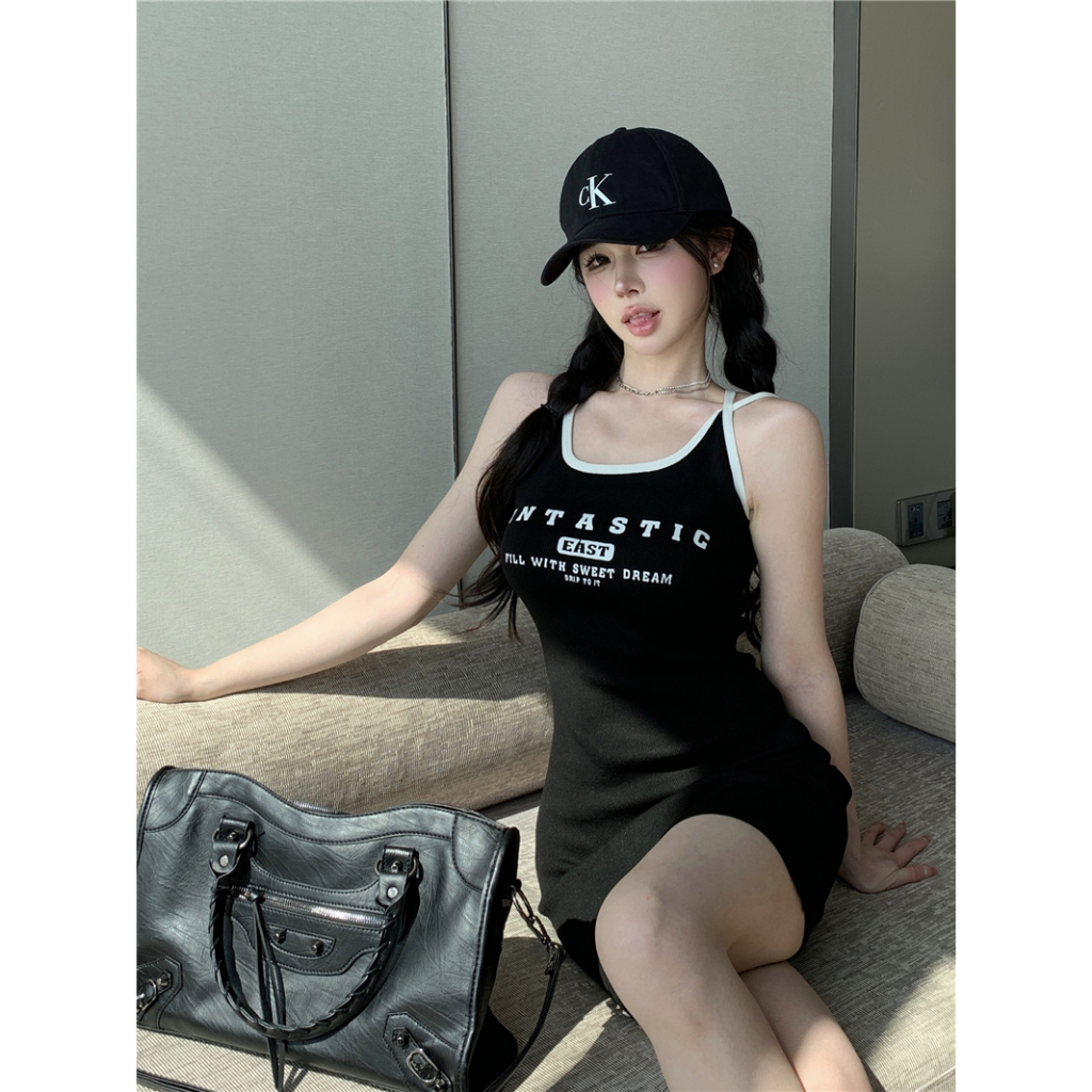 QKOOLE Đầm Ôm Eo Có Túi In Chữ Phong Cách Mới Lạ Quyến Rũ Nóng Bỏng Cho Nữ