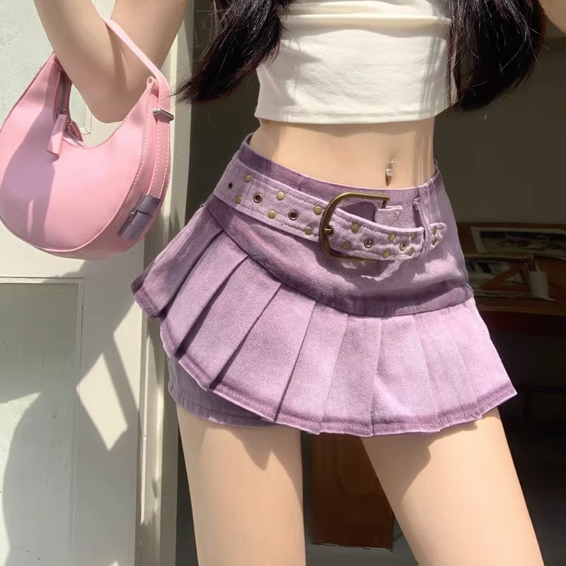 Loxcavin Chân váy jean Lưng Cao Màu Tím Phong Cách retro Hàn Quốc Dành Cho Nữ Có size Lớn