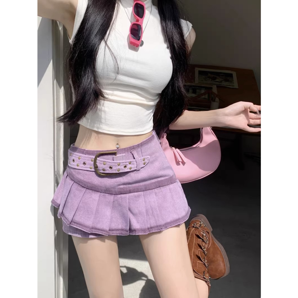 Loxcavin Chân váy jean Lưng Cao Màu Tím Phong Cách retro Hàn Quốc Dành Cho Nữ Có size Lớn