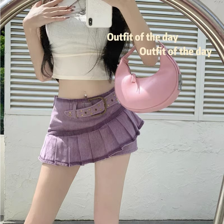 Loxcavin Chân váy jean Lưng Cao Màu Tím Phong Cách retro Hàn Quốc Dành Cho Nữ Có size Lớn