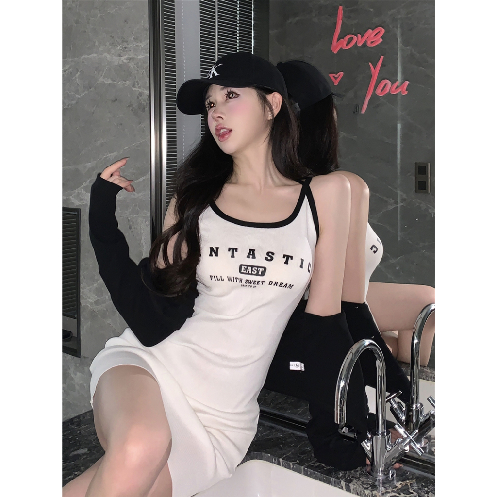 QKOOLE Đầm Ôm Eo Có Túi In Chữ Phong Cách Mới Lạ Quyến Rũ Nóng Bỏng Cho Nữ