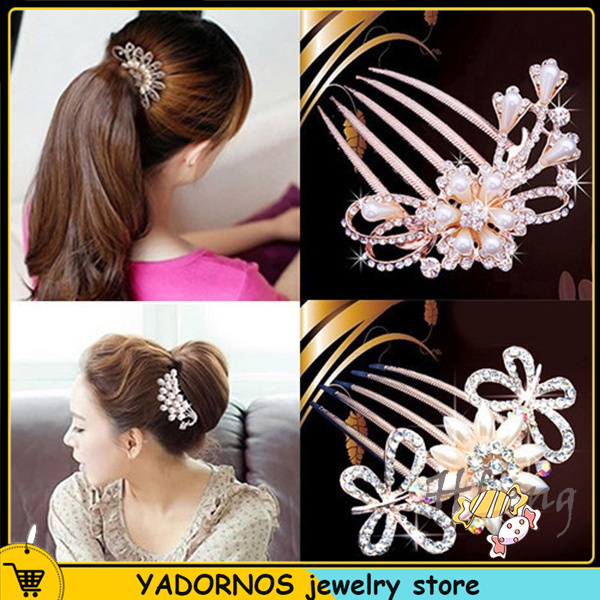 YADORNOS Lược Cài Tóc Đính Đá Và Ngọc Trai Nhân Tạo Thời Trang