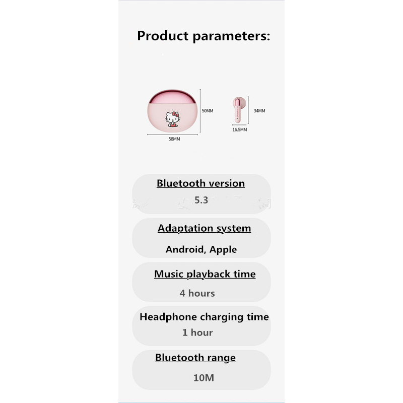 SANRIO Tai Nghe Bluetooth 5.3 Không Dây Hình Hello Kitty Đáng Yêu