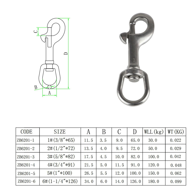 1 Móc Xích Đầu Đơn Xoay Được Bằng Thép Không Gỉ 304 Cho Chó Lặn