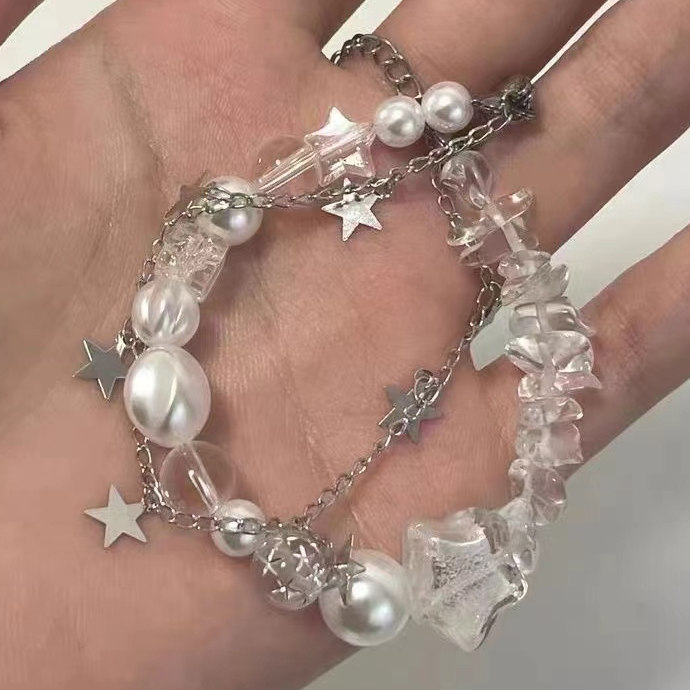 Vòng đeo tay ngọc trai đính cườm Sinh viên nữ trang trí tay đôi khảm Zircon Star Bracelet Phụ kiện thời trang