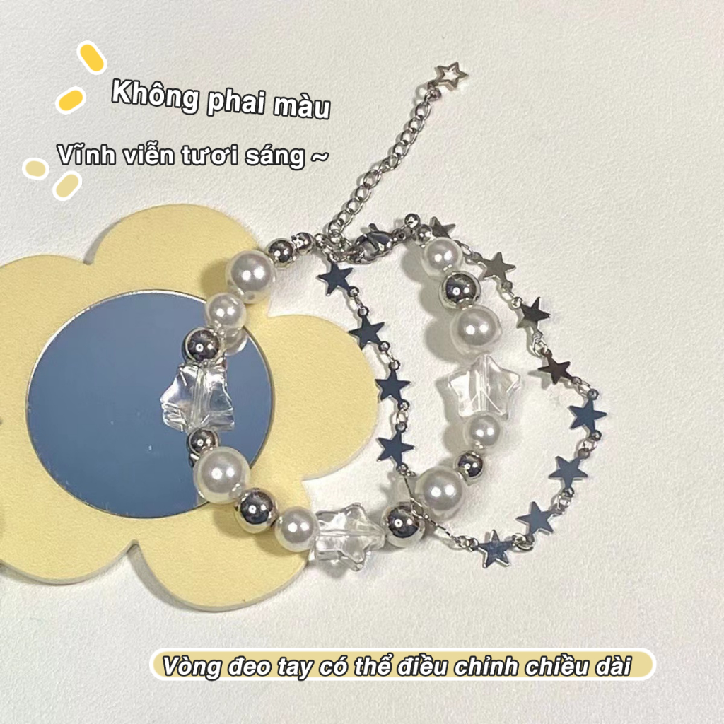 Vòng đeo tay ngọc trai đính cườm Sinh viên nữ trang trí tay đôi khảm Zircon Star Bracelet Phụ kiện thời trang