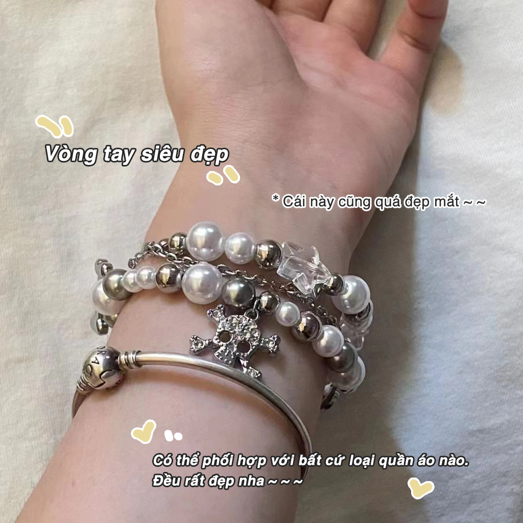 Vòng đeo tay ngọc trai đính cườm Sinh viên nữ trang trí tay đôi khảm Zircon Star Bracelet Phụ kiện thời trang