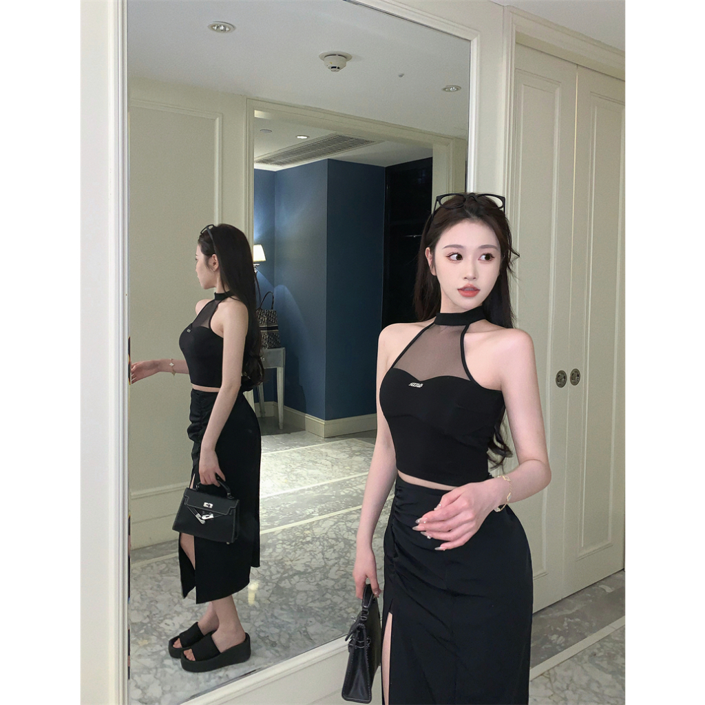 QKOOLE Áo Croptop Hai Dây Ôm Dáng Màu Trơn Quyến Rũ Thời Trang Hè Phong Cách Hàn Quốc Cho Nữ