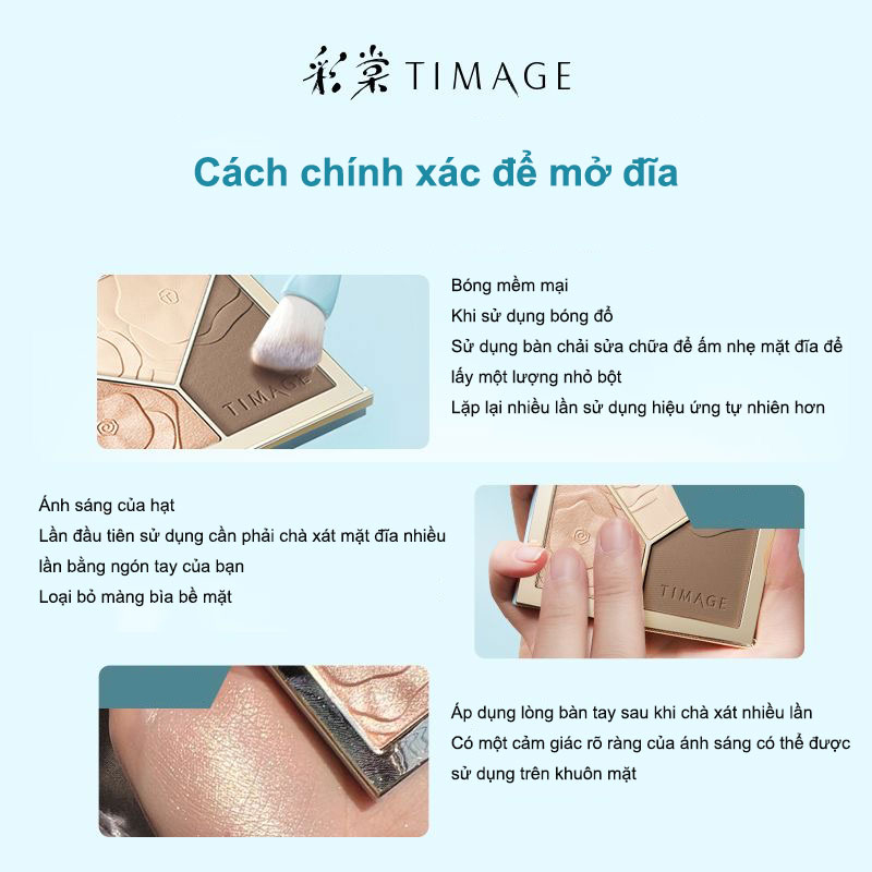 TIMAGE Bảng Phấn Bắt Sáng Tạo Khối Màu Lì Tự Nhiên Cho Nữ