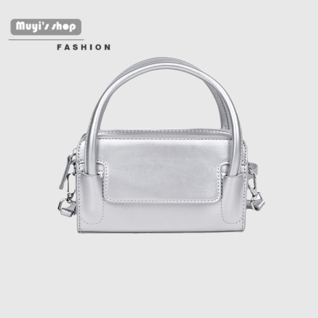 Túi Đeo Chéo Hình Vuông Nhỏ Màu Bạc Đơn Giản Thời Trang Cho Nữ