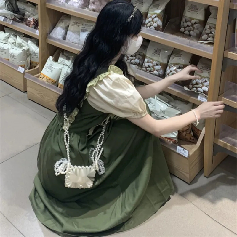 ✨Hàng Có Sẵn Đầm Hàng Có Sẵn✨Set Áo Tay Phồng + Chân Váy Giả Hai Lớp Màu Sắc Tương Phản Phong Cách Hàn Quốc Thời Trang Mùa