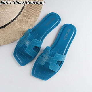 ZHUXIA Dép Đế Bằng Mũi Vuông Chống Trượt Phong Cách Hàn Quốc Thời Trang Cho Nữ