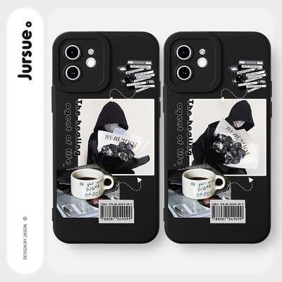 Ốp lưng JURSUE mềm chống bẩn hình cặp đôi độc lạ đen Cho iPhone 17 16 15 14 13 12 11 Pro Max SE 2020 X XR XS ip 8 7 Plus Y3754