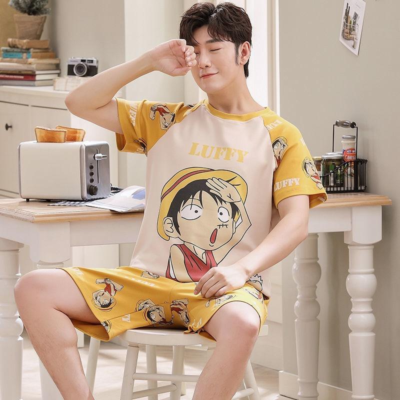 Bộ Đồ Ngủ Vải Cotton Tay Ngắn In Hoạt Hình One Piece Kiểu Nhật Bản Cá Tính Cho Nam