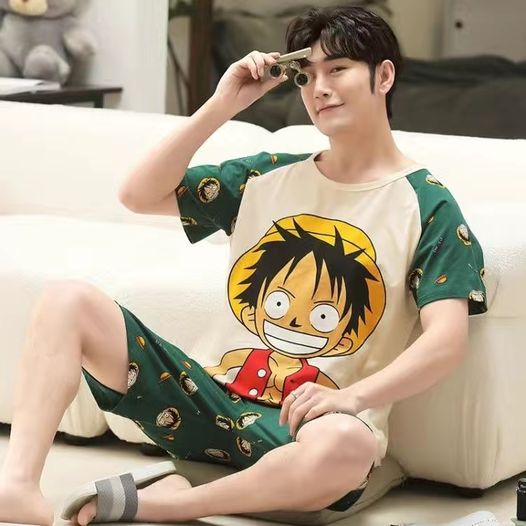 Bộ Đồ Ngủ Vải Cotton Tay Ngắn In Hoạt Hình One Piece Kiểu Nhật Bản Cá Tính Cho Nam