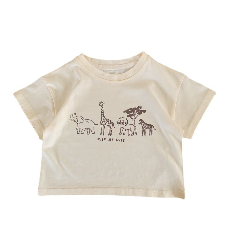 Sun baby Áo Thun Ngắn Tay Cổ Tròn In Hoạt Hình Phong Cách Hàn Quốc Cho Bé Trai