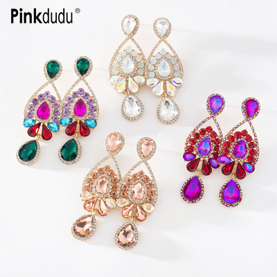 Khuyên tai Pinkdudu PD1037 hợp kim mặt thủy tinh dáng dài phong cách boho cổ điển sang trọng cho nữ