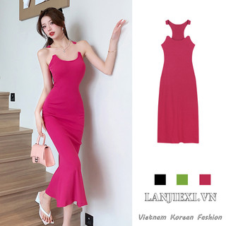 LANJIEXI Đầm Nữ Hai Dây Dáng Dài Thời Trang Quyến Rũ