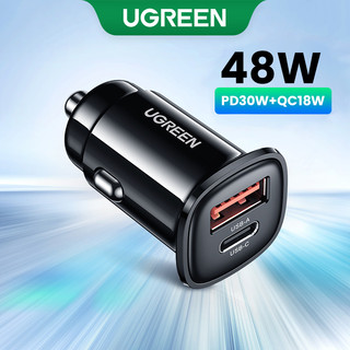 Bộ sạc ô tô UGREEN 30W 18W Hỗ trợ sạc nhanh cổng kép QC PDfor iPhone 15 Pro Max / 14 / 13 / 12 / 11