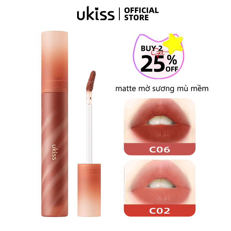Son Môi UKISS Nhẹ nhàng phun son bóng mờ nhung phun không phai son môi