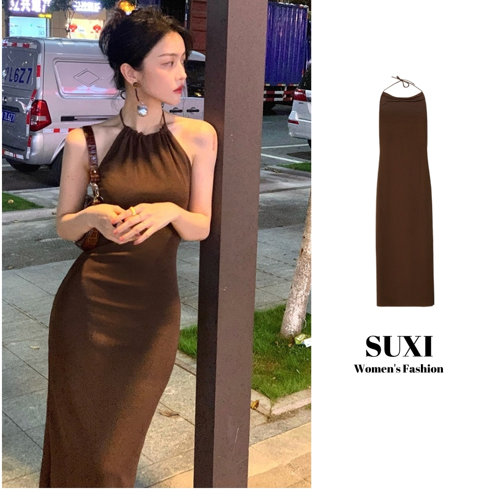 SUXI Đầm Ôm Body Cổ Yếm Hở Lưng Quyến Rũ Dành Cho Nữ