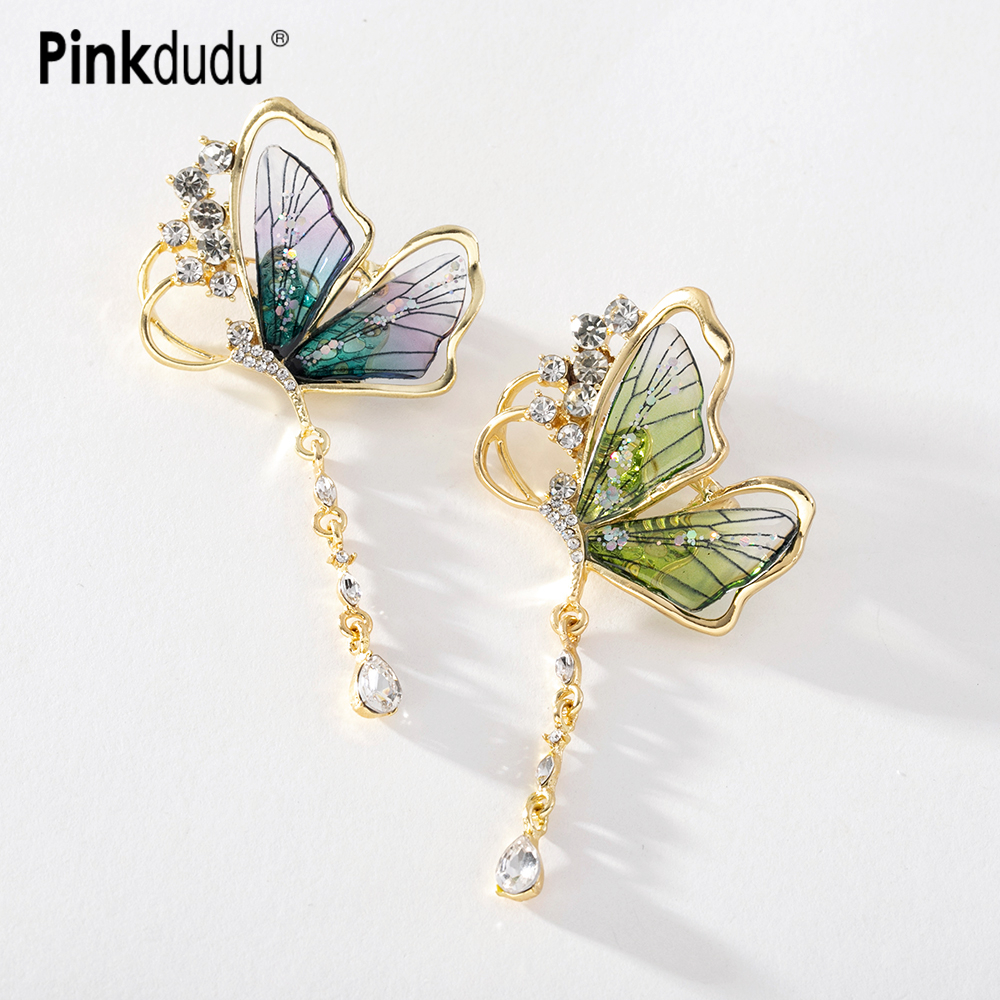 Ghim cài áo PINKDUDU PD1228 bằng hợp kim acrylic trong suốt hình bướm đính đá ngọc lục bảo thời trang unisex