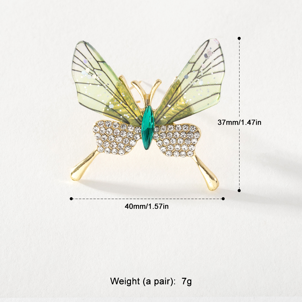 Ghim cài áo PINKDUDU PD1228 bằng hợp kim acrylic trong suốt hình bướm đính đá ngọc lục bảo thời trang unisex