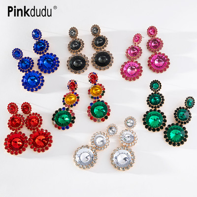 Khuyên tai tròn PINKDUDU PD1130 nhiều lớp đính kim cương phong cách retro thời trang cho nữ