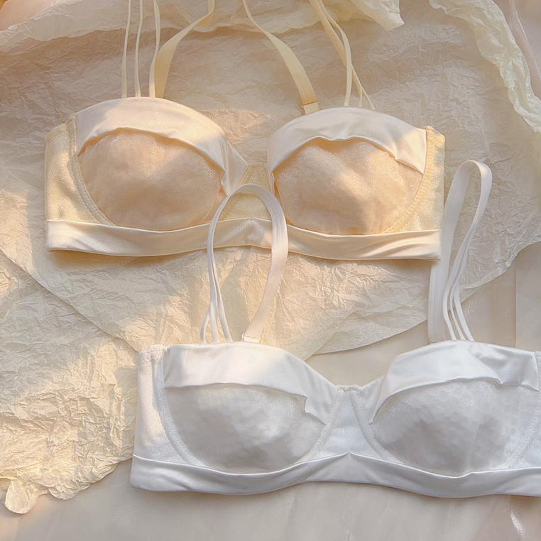 Áo Ngực Satin Màu Đen Có Gọng Thép Mềm Mỏng Cỡ Lớn Phong Cách Pháp Cho Nữ