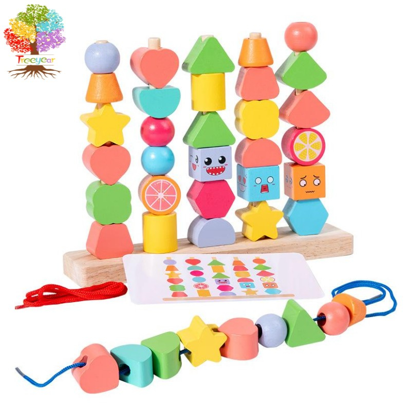 Bộ Đồ Chơi Hạt Gỗ Xếp Chồng Montessori Cho Bé Mẫu Giáo 2 3 4 5 Tuổi
