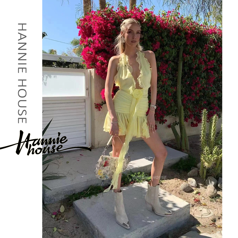 Hannie-đầm Hai Dây Phối Bèo Và Tua Rua In Hoa Mùa Hè Cho Nữ