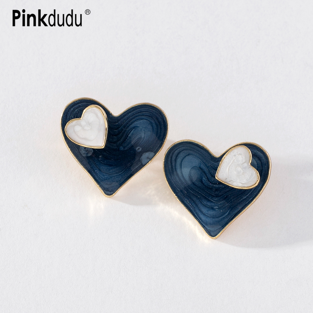 Khuyên tai Pinkdudu PD1266 hợp kim tráng men họa tiết trái tim phong cách Pháp cổ điển thời trang cho nữ