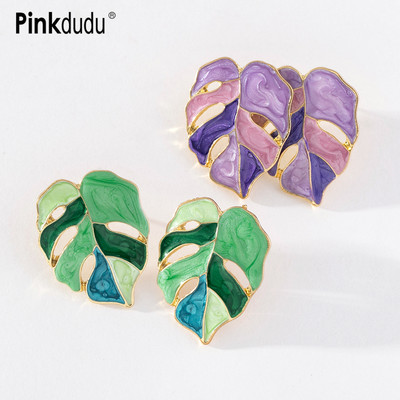 Khuyên tai Pinkdudu PD1275 hình chiếc lá bằng hợp kim tráng men thời trang đơn giản dễ phối đồ cho nữ
