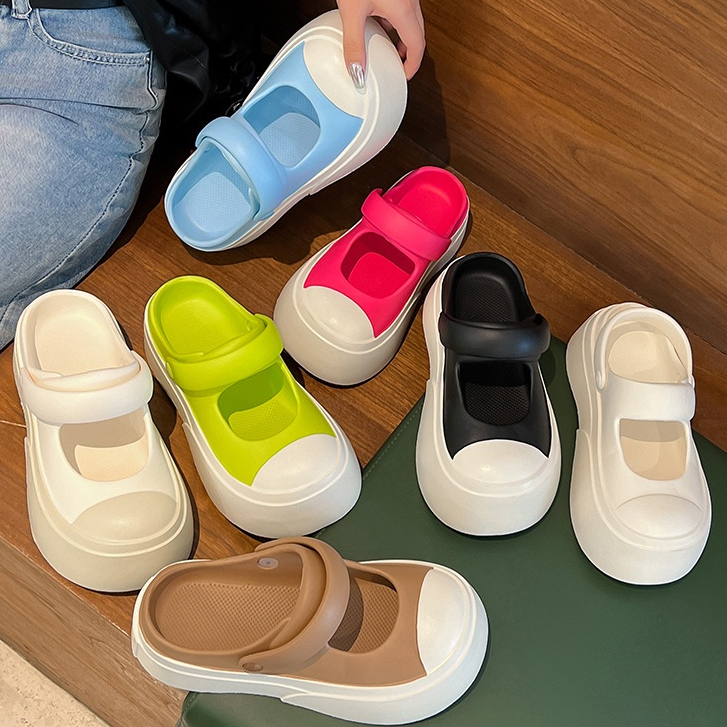 🔥đế cao 5cm🔥 Dép Sục cross Nữ Đế Dày Giày Mary Jane Giày Bánh Mì Thời Trang Mùa Hè 2023 Đi Biển HZFWS0675