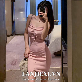 LANJIEXI Đầm Dệt Kim Hai Dây Ôm Dáng Thời Trang Mùa Hè Dành Cho Nữ