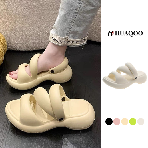 Huaqoo Dép bánh mì guốc dép giày nữ Màu Sắc Đơn Giản Thoải Mái Cao Gót Chống Trơn Trượt dép đế xuồng HDLX060904