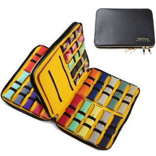 Litchi PU Leather Watch Band Storage Box Watch Strap Storage Case Organizer Watch Bracelets Pouch USB Cable Cord Protective Case For iWatch Holder Bag
