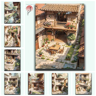 MOZI✨sân quê 40*50cm tranh tô màu theo số tranh sơn dầu số hoá tranh số hóa theo yêu cầu tranh tô màu theo số theo yêu cầu tranh số hóa Tranh phong cảnh hoạt hình kỹ thuật sốTranh Sơn Dầu Phong Cảnh Gangnam Bằng Acrylic diy