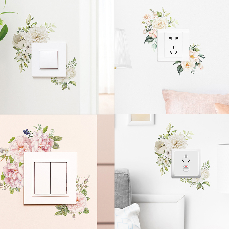 Miếng Dán Trang Trí Công Tắc Hình Hoa Lá Độc Đáo DIY