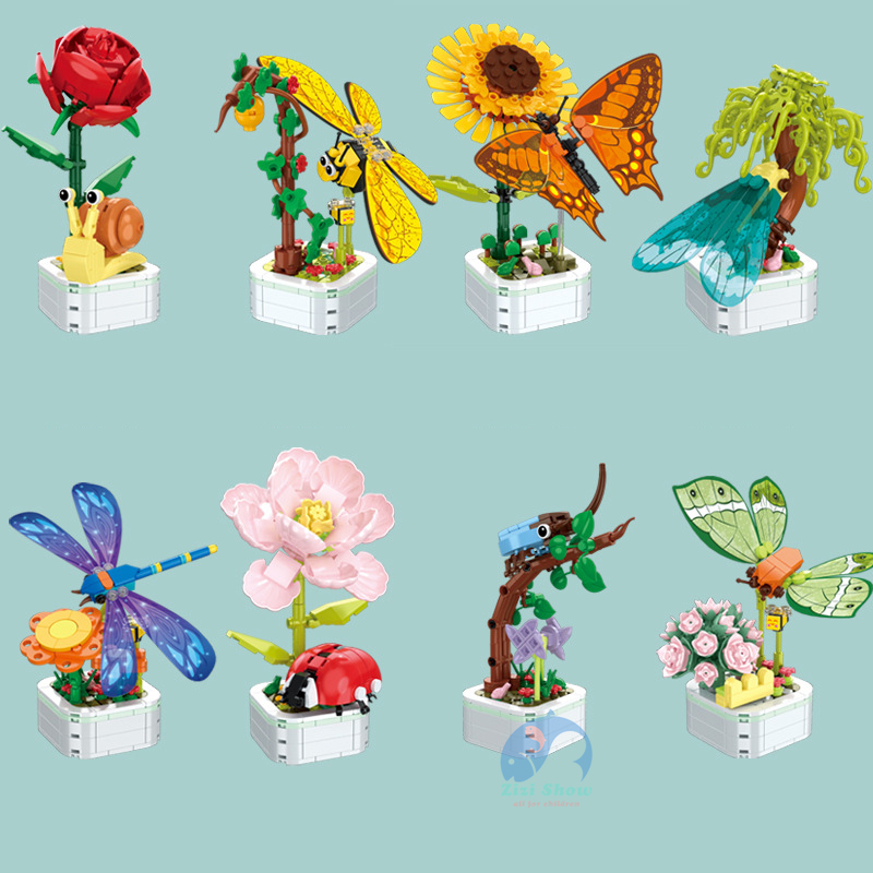 Bộ Đồ Chơi Lắp Ráp Hình Bó Hoa Hồng Và Côn Trùng Dành Cho Bé Gái