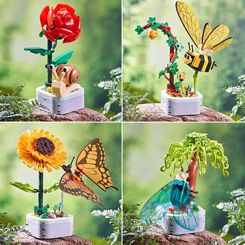 Bộ Đồ Chơi Lắp Ráp Hình Bó Hoa Hồng Và Côn Trùng Dành Cho Bé Gái