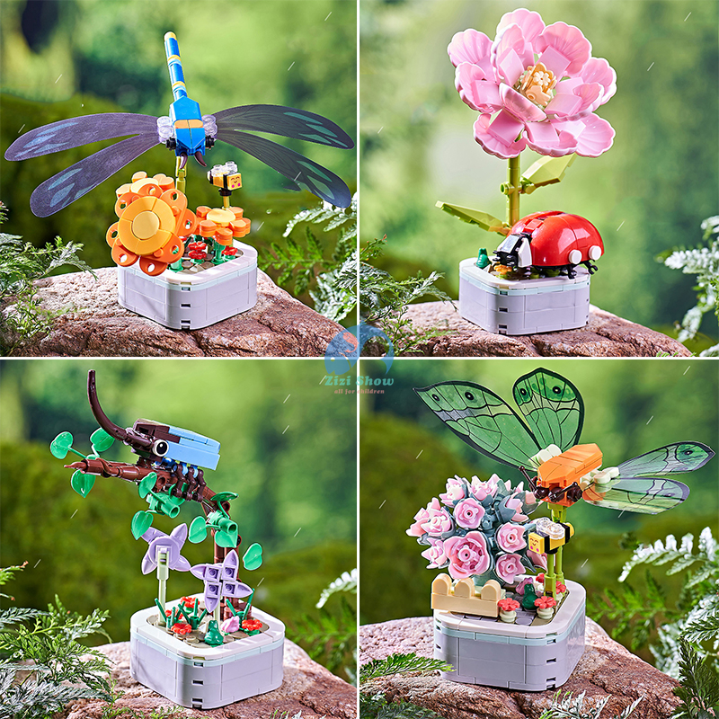 Bộ Đồ Chơi Lắp Ráp Hình Bó Hoa Hồng Và Côn Trùng Dành Cho Bé Gái