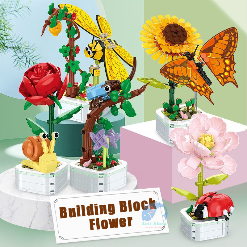 Bộ Đồ Chơi Lắp Ráp Hình Bó Hoa Hồng Và Côn Trùng Dành Cho Bé Gái