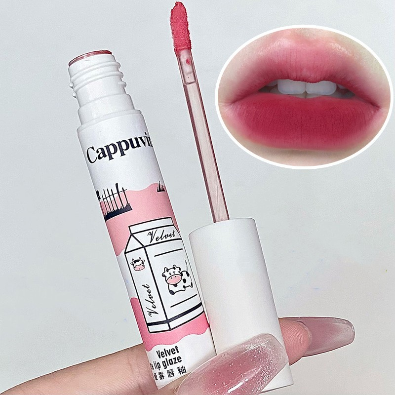 Cappuvini 4 Màu Nhung Mờ Son Bóng Bền Màu Môi Bùn Son Môi Không Thấm Nước