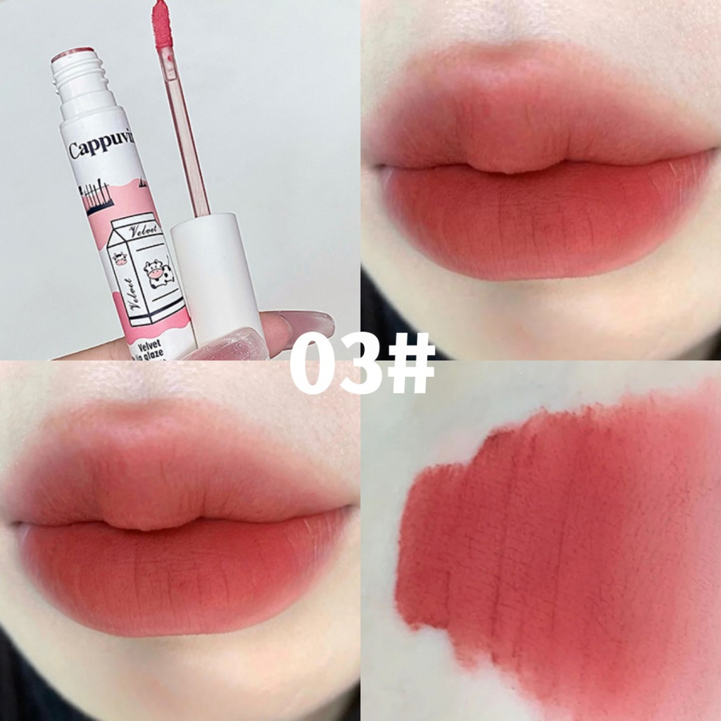 Cappuvini 4 Màu Nhung Mờ Son Bóng Bền Màu Môi Bùn Son Môi Không Thấm Nước