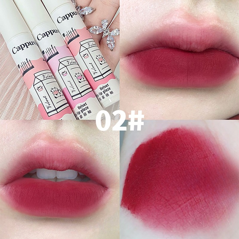 Cappuvini 4 Màu Nhung Mờ Son Bóng Bền Màu Môi Bùn Son Môi Không Thấm Nước